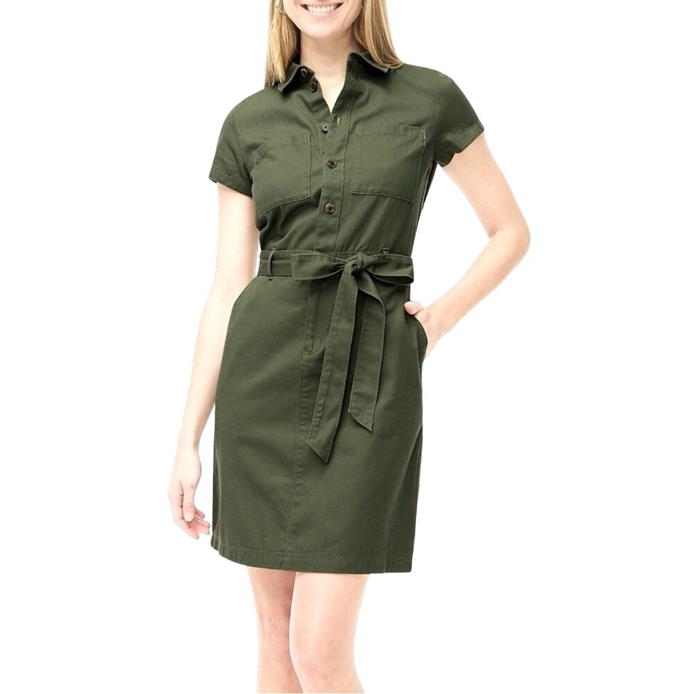 NWT J. Crew Mercantile Button Up Utility Shirt Dress in Deep Moss Green Size 2